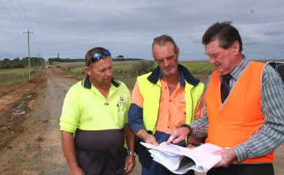 Fraser Coast Regional Council capital works team members Stacy Lynam and John Radford take Fraser Coast mayor Mick Kruger through stages of the long-awaited Maggs Hill Road reconstruction. Fraser Coast Regional Council capital works team members Stacy Lynam and John Radford take Fraser Coast mayor Mick Kruger through stages of the long-awaited Maggs Hill Road reconstruction.